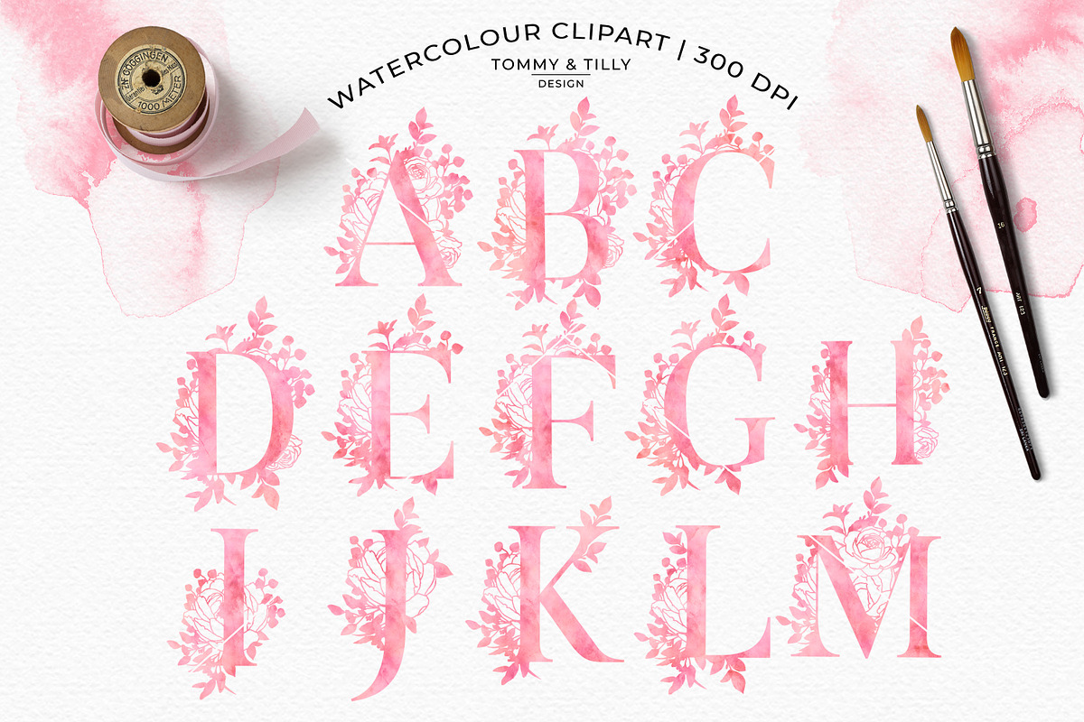 Watercolour Floral Alphabet Clipart, an Illustration by Tommy & Tilly Design (Photo 2 of 6)
