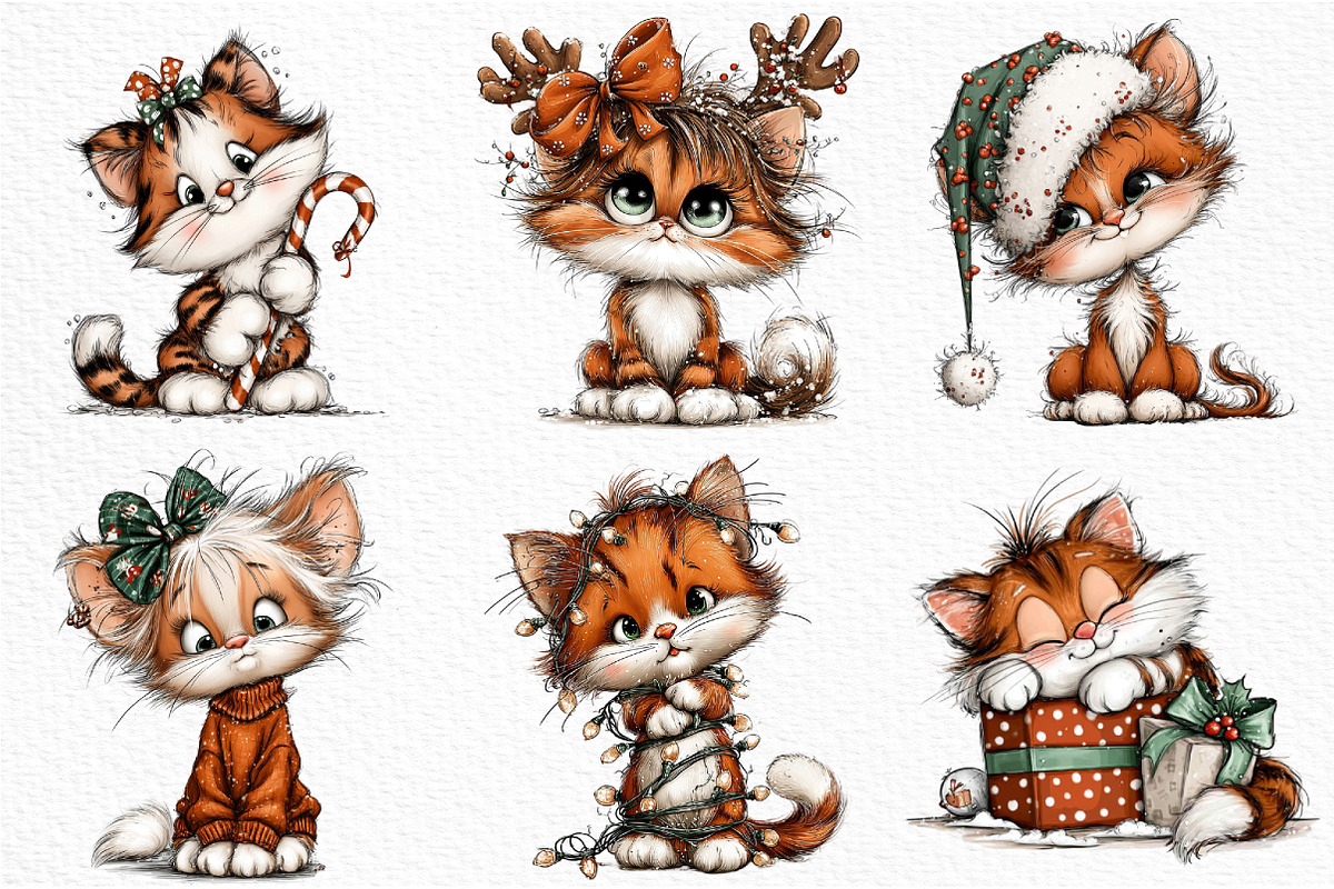 Christmas  Cats Clipart, an Illustration by Craft Nest (Photo 4 of 6)