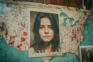 Young Woman's Photo on a Bloody Map, an Abstract Photo by Pixeness Studio