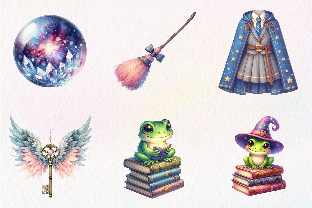 Cute Magic School Watercolor Clipart, an Illustration by CreationArt (Photo 4 of 5)