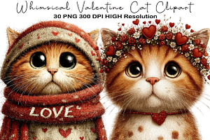Whimsical Valentine Cat Clipart, an Illustration by Black Bird Studio