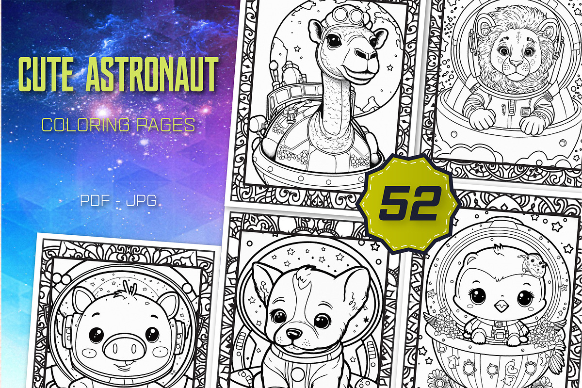 52 Cute Astronaut Coloring Pages, a Technology Illustration by Blue Digital Studio (Photo 1 of 4)