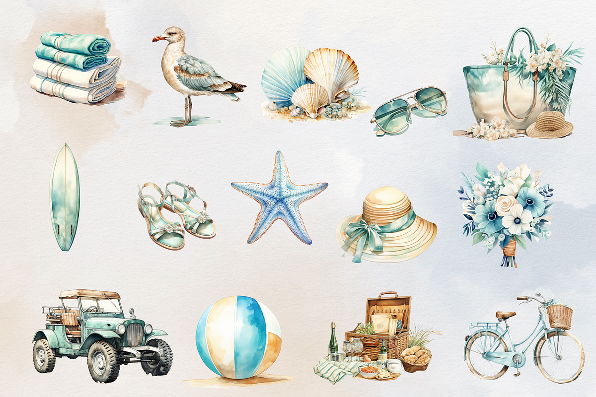 Sand & Sea Beach Day Clipart, an Illustration by NadiaTheronArt (Photo 2 of 5)