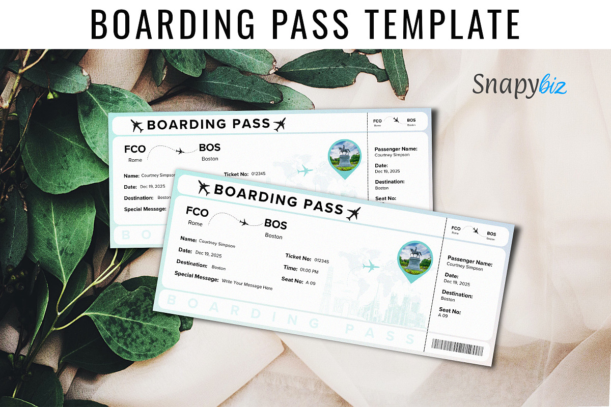 Boarding Pass Canva Template, a Print Template by Snapybiz (Photo 1 of 10)