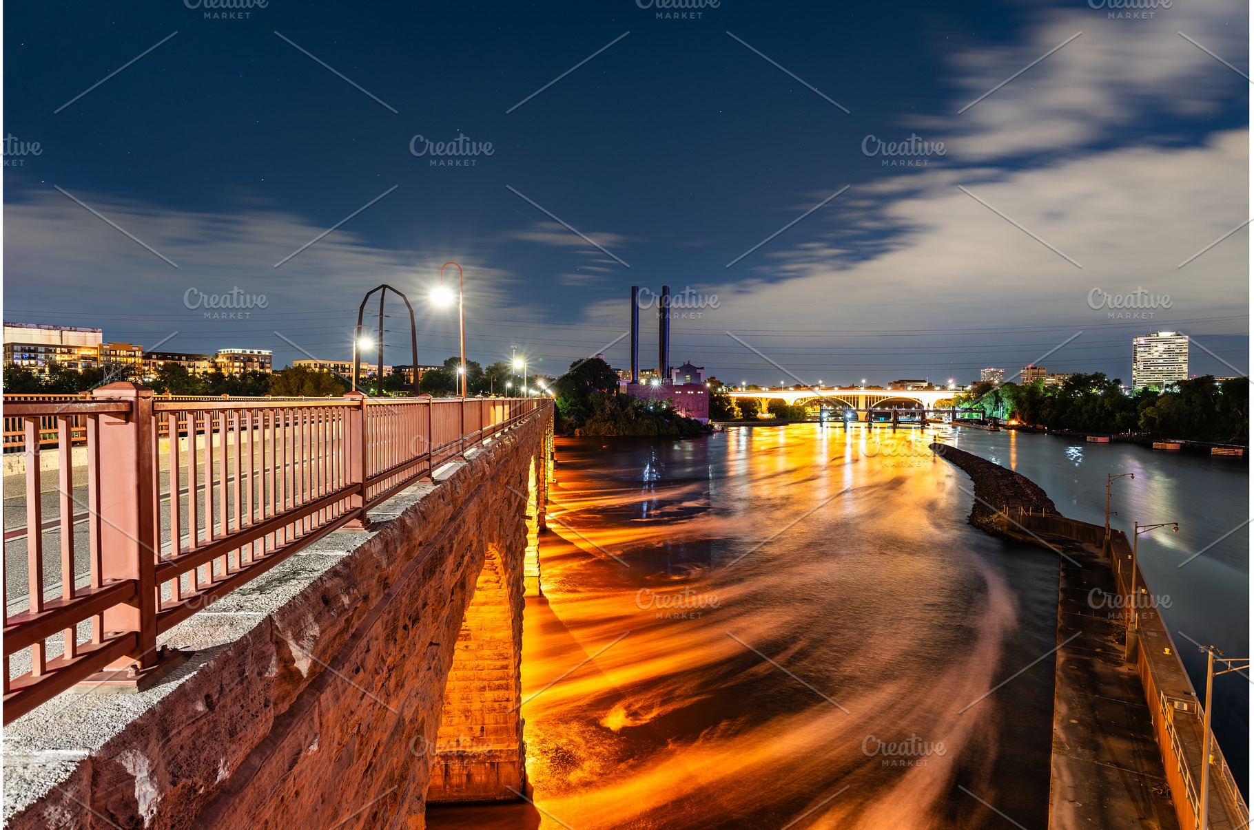Stone Arch Bridge and Mississippi, an Architecture Photo by Leonid Andronov