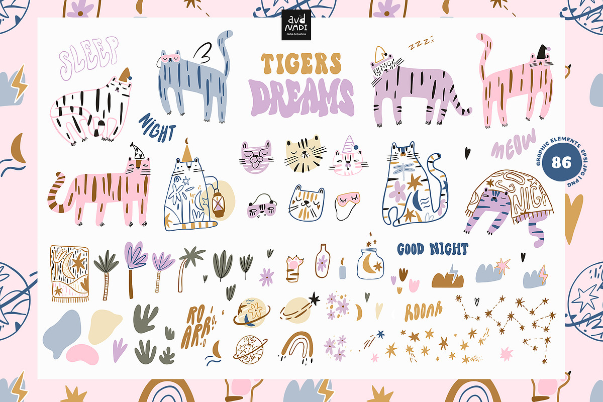 Tigers dreams - graphic collection, an Animal Illustration by avdnadi (Photo 3 of 10)