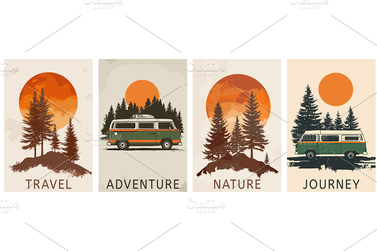 Travel vertical posters set. Camper, an Illustration by Valerie Bodnar