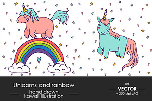 Set Of Cute Unicorn Illustration