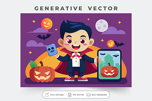 A joyful vampire holds a phone and a, a Graphic by Iftikhar Alam