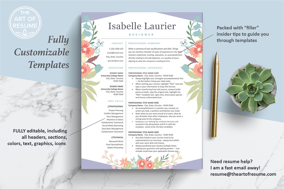 Floral Resume | Creative CV Template, a Resume Template by The Art of Resume (Photo 3 of 8)