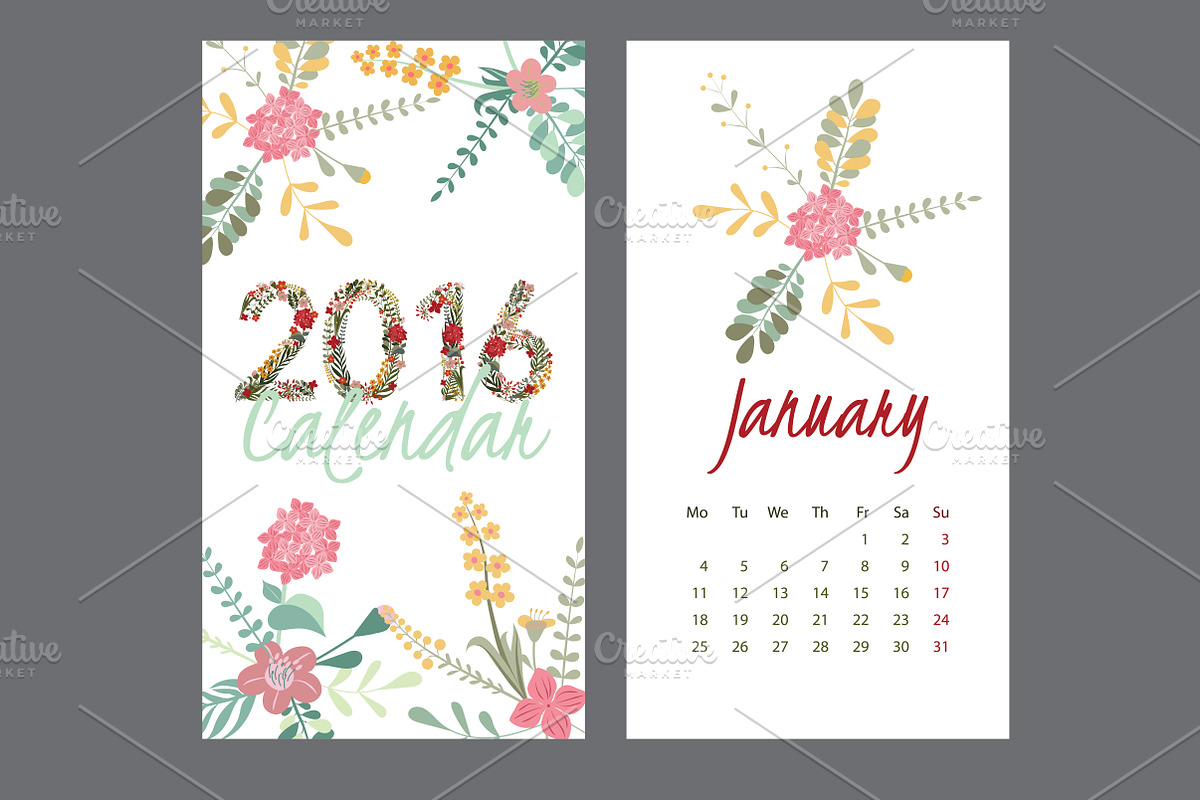 Fresh Flower Calendar for 2016., a Decorative Illustration by Feday (Photo 2 of 4)
