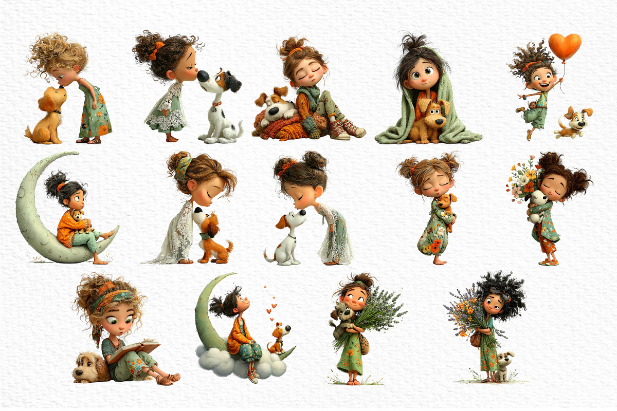 Whimsical Girl & Dog Love Clipart, a Seasonal Illustration by Craft Nest (Photo 6 of 6)