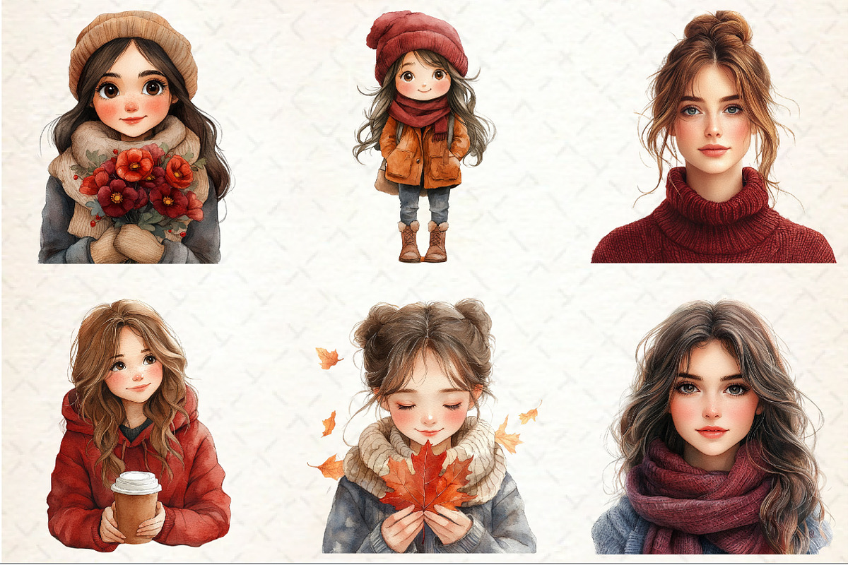 Burgundy Autumn Woman Clipart, an Illustration by Rose Art (Photo 4 of 4)