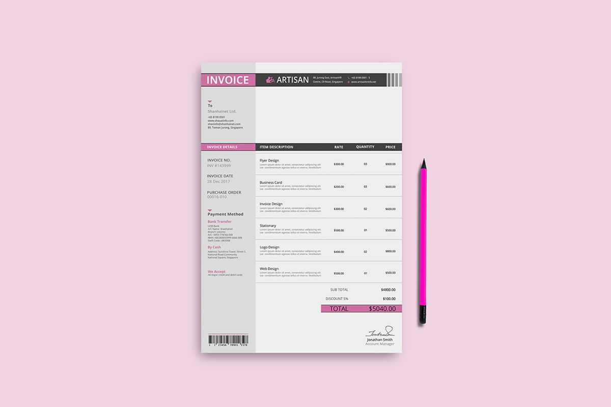 Invoice, a Stationery Template by artisanHR