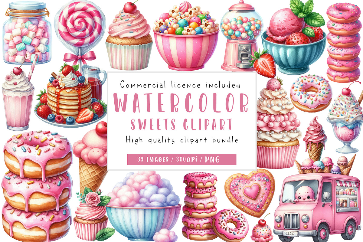 Watercolor Sweets Clipart, an Illustration by CreationArt (Photo 1 of 5)