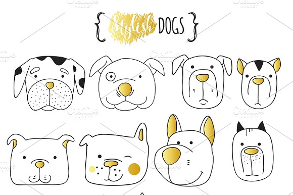 Set Of 16 Cute Dogs Doodle
