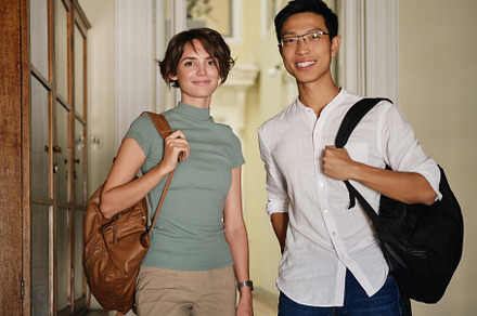 Two young attractive international s stock photo containing happy and positive