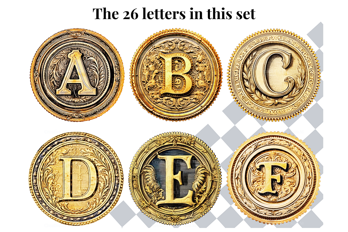 Antique Gold Stamp Alphabet Letters, a Decorative Illustration by Creative Art By SamM (Photo 3 of 10)