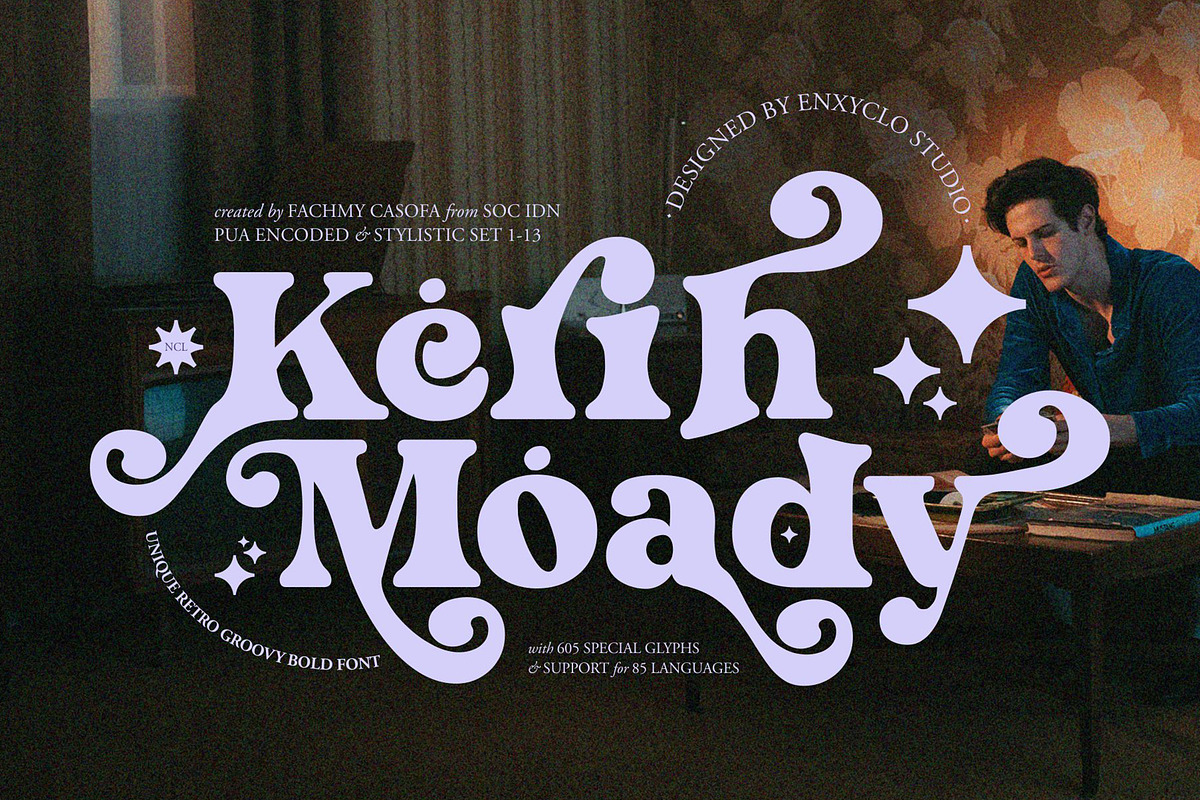 NCL Kerih Moady - Retro Groovy, a Serif Font by Enxyclo Studio (Photo 1 of 15)
