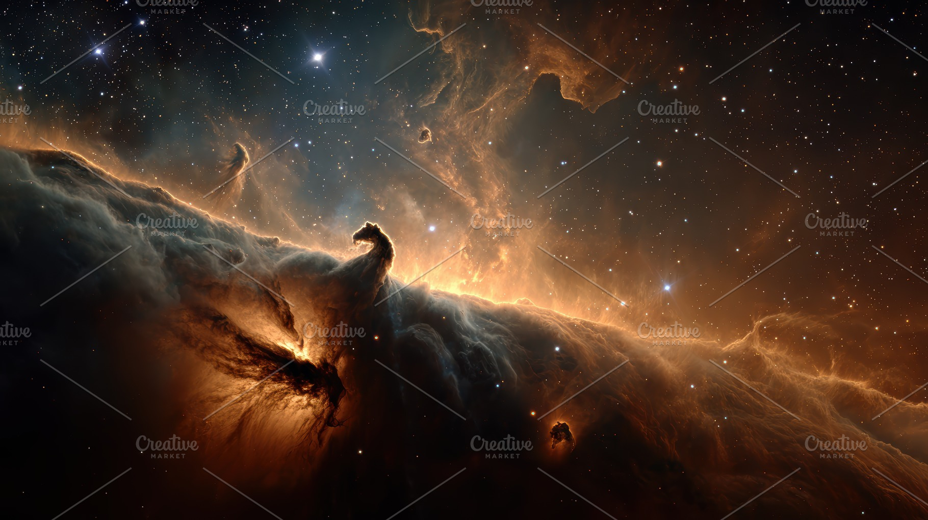 Cosmic Horsehead Nebula Starry Night, a Photo by Pixeness Studio