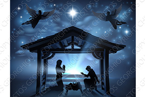 Christmas Nativity Scene Jesus, an Illustration by Christos Georghiou