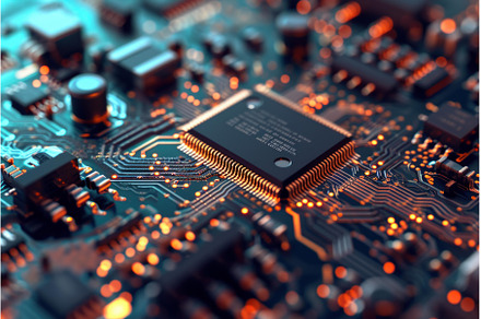 Luminescent Abstract microchip neon, a Technology Photo by Ylivdesign
