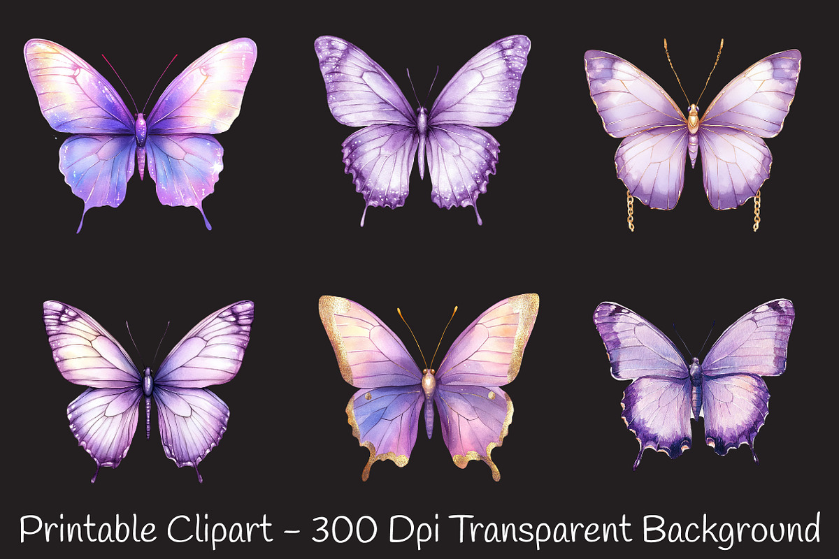 Pastel Purple Butterflies PNG, an Illustration by RobertsArt (Photo 3 of 7)