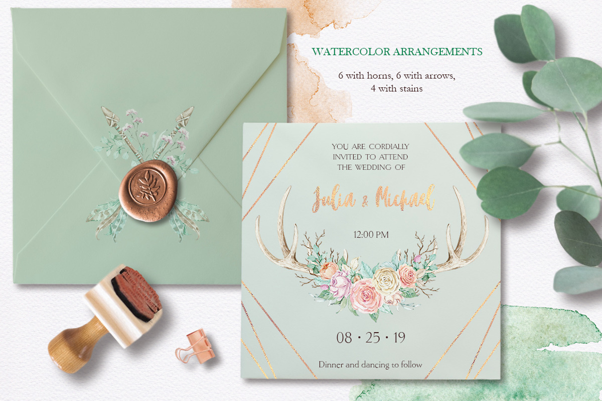 Mint and blush - watercolor clipart, a Decorative Illustration by long summer (Photo 3 of 10)