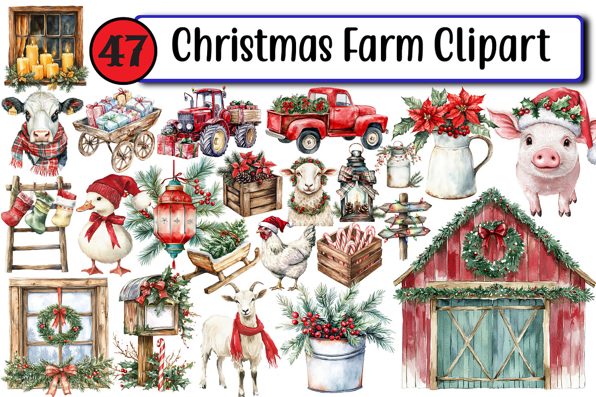 Christmas Farm Clipart, an Illustration by Design Market (Photo 1 of 3)
