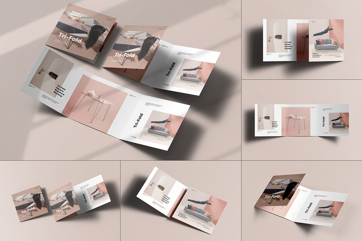 Tri-Fold Square Brochure Mock-up, an Advertising Mockup by Yogurt86 (Photo 1 of 16)