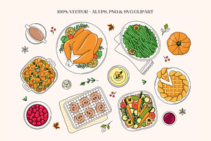 Thanksgiving Food Illustration Set