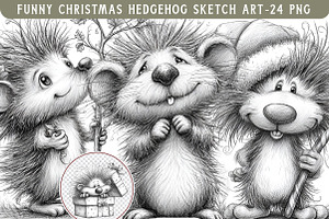 Funny Christmas Hedgehog Sketch Art, an Illustration by Libby Wishes