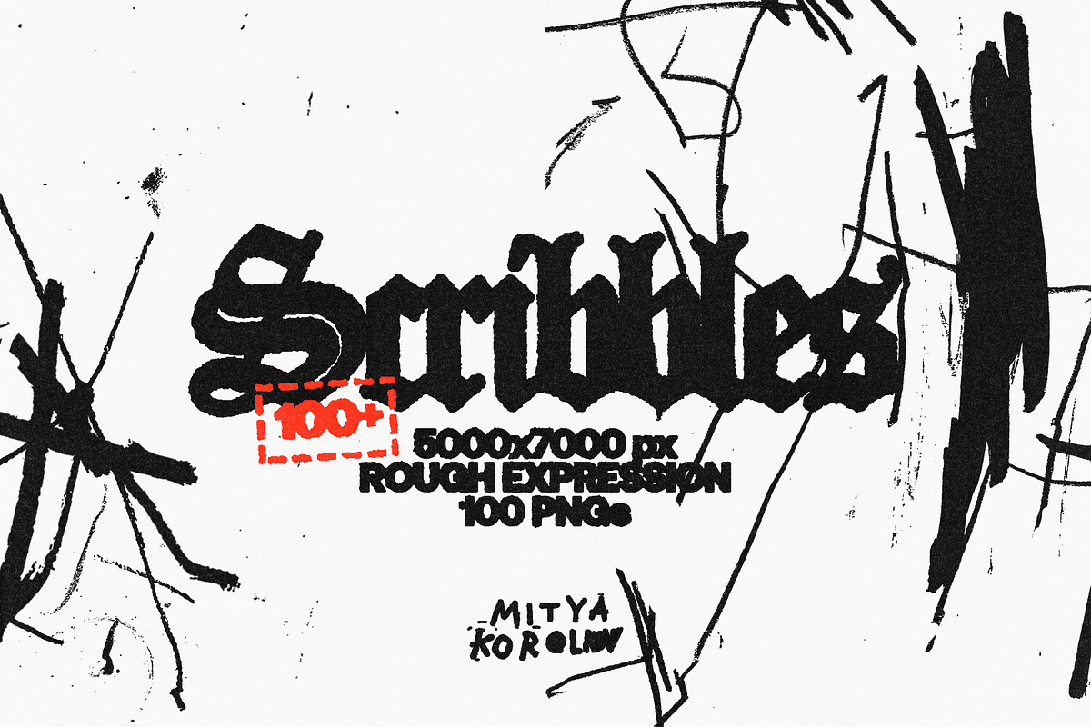 ROUGH SCRIBBLES 100+ PNGs Pack, a Graphic by MITYA KOROLKOV (Photo 1 of 10)