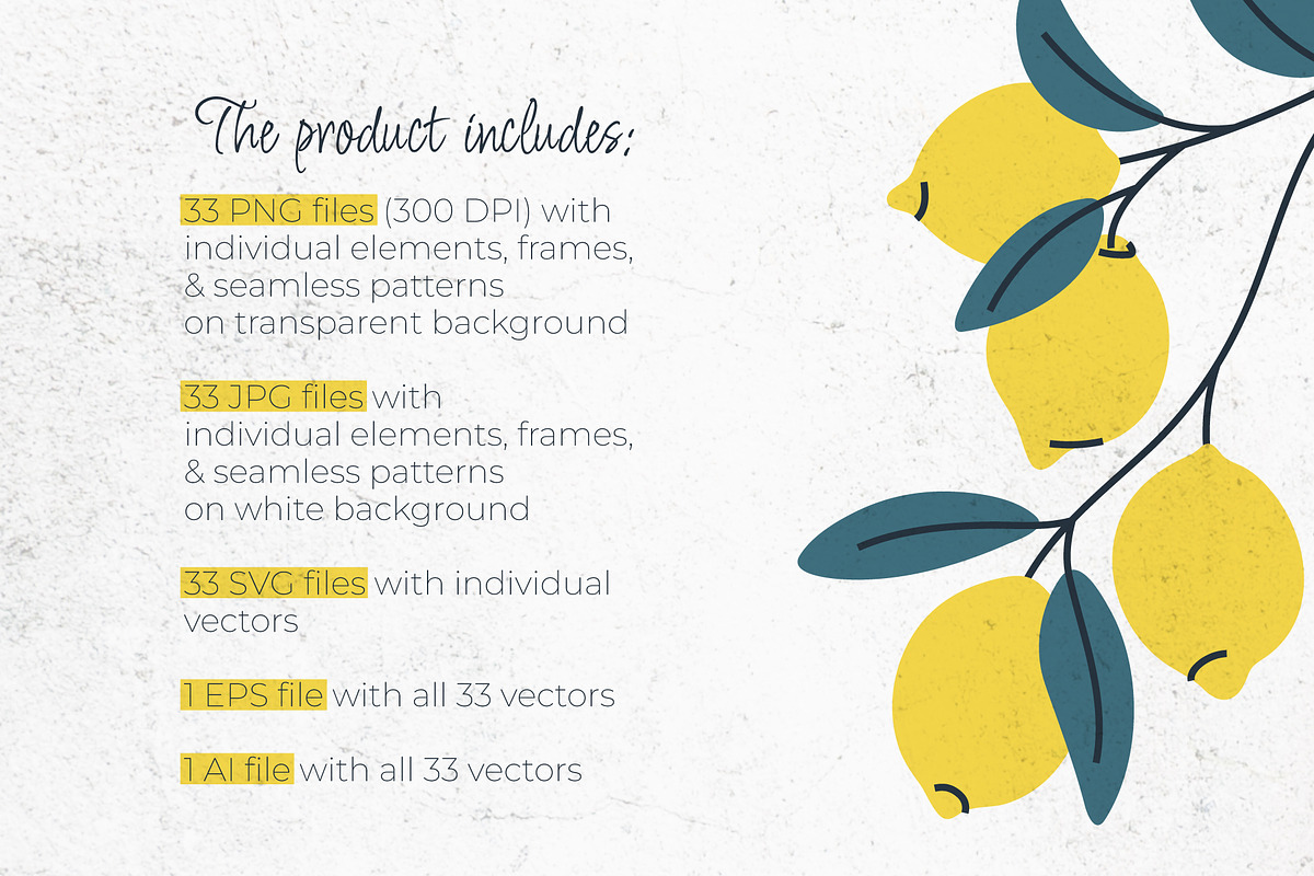 Lemon Cliparts, Frames & Patterns, a Decorative Illustration by Panna Limon Store (Photo 2 of 18)