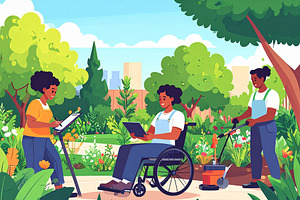 Urban landscaper coordinating green space work, a Person Illustration by DanFLCreativo