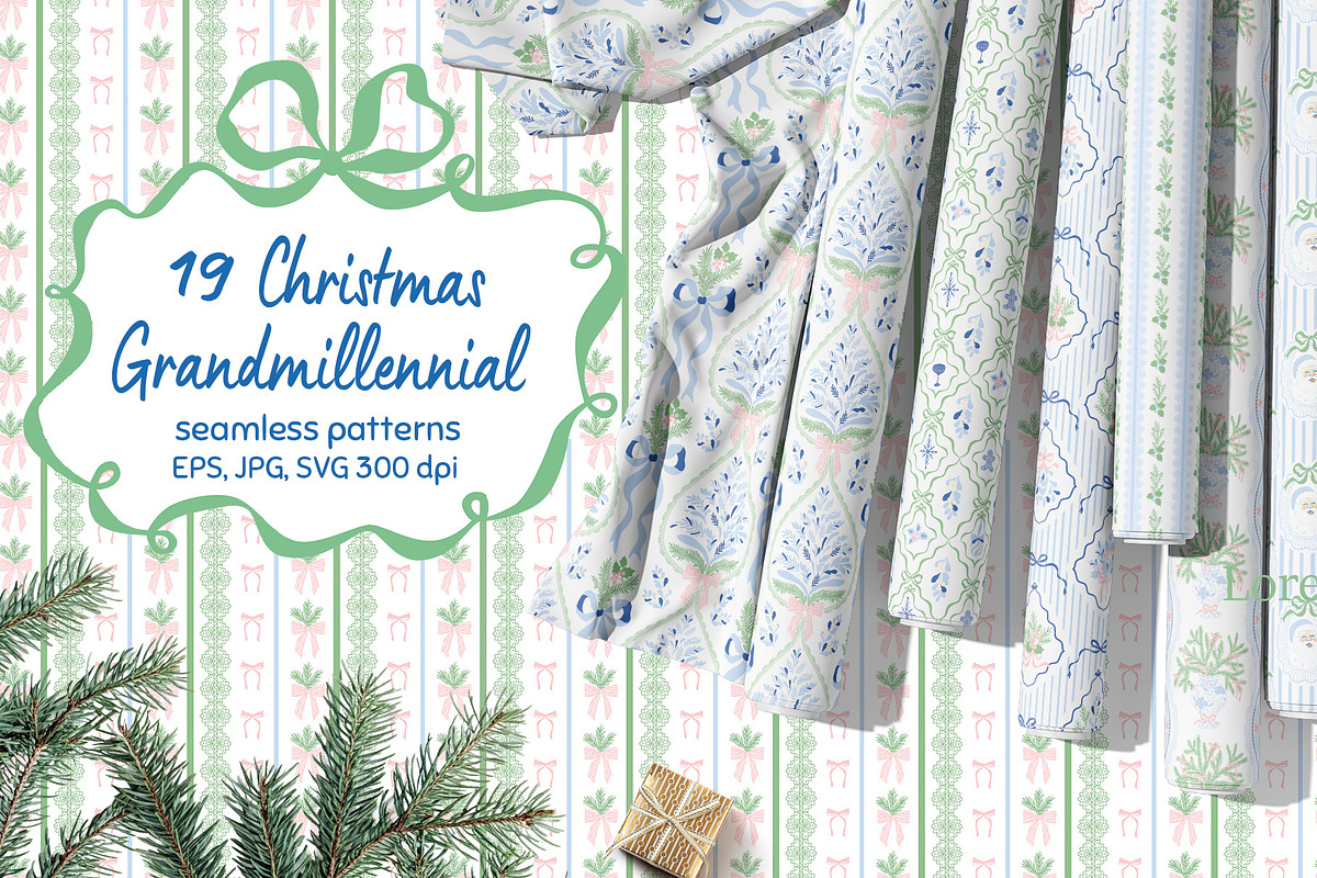 Grandmillennial Christmas patterns, a Pattern Graphic by Tani Kuzminka (Photo 1 of 23)