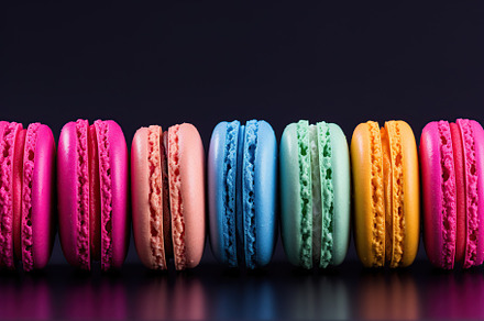 Colorful macarons dessert on black background, a Food & Drink Photo by AlyaAnd