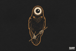 Creepy Surreal Eyeball Owl On A