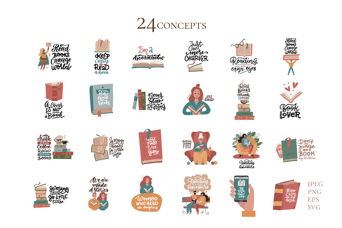 Reading lover - clipart & lettering, an Education Illustration by Lana Sham (Photo 3 of 8)