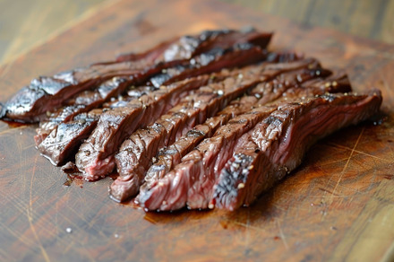 A piece of marinated flank steak res, a Photo by Iftikhar Alam