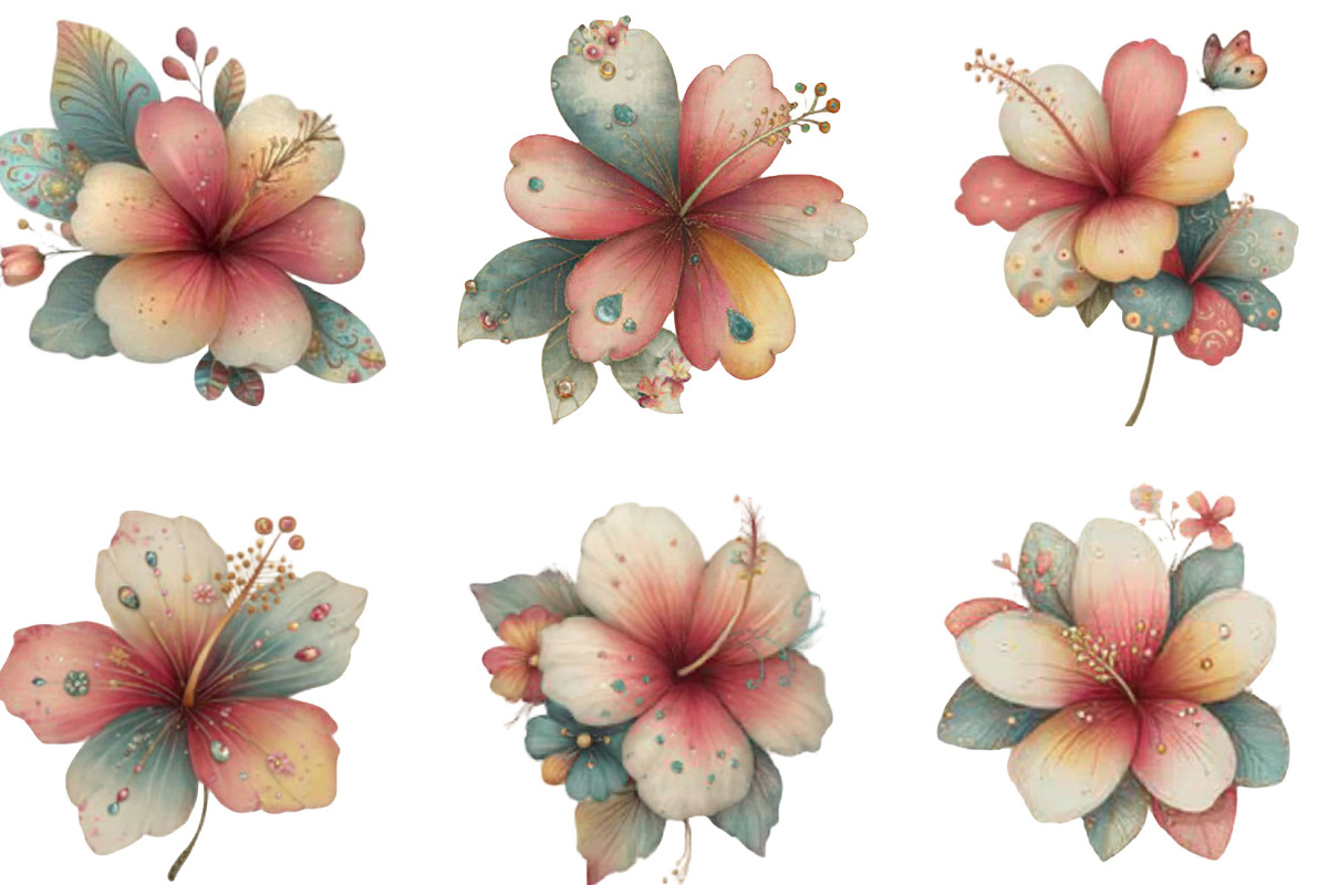 Whimsical Summer Hibiscus Clipart, an Illustration by Designking (Photo 2 of 10)