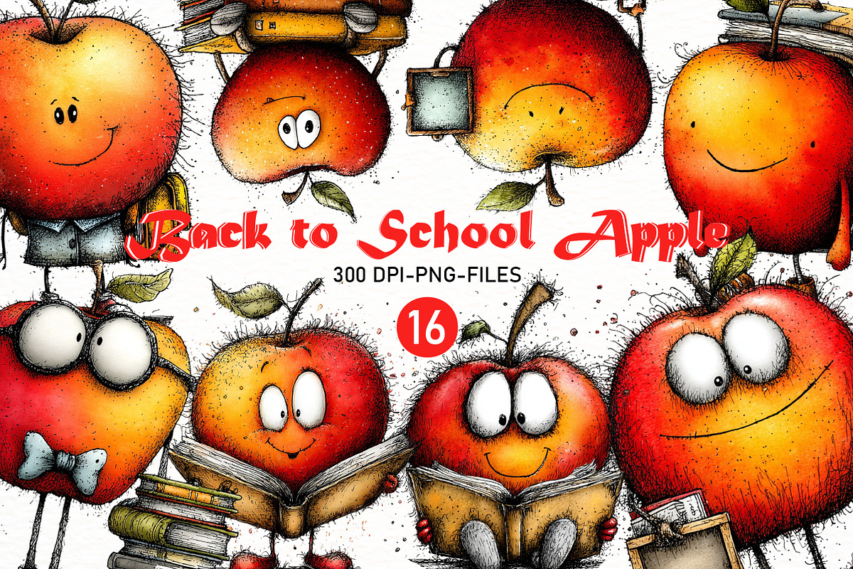 Back to School Apple Clipart Bundle, a Seasonal Illustration by Designworld (Photo 1 of 7)