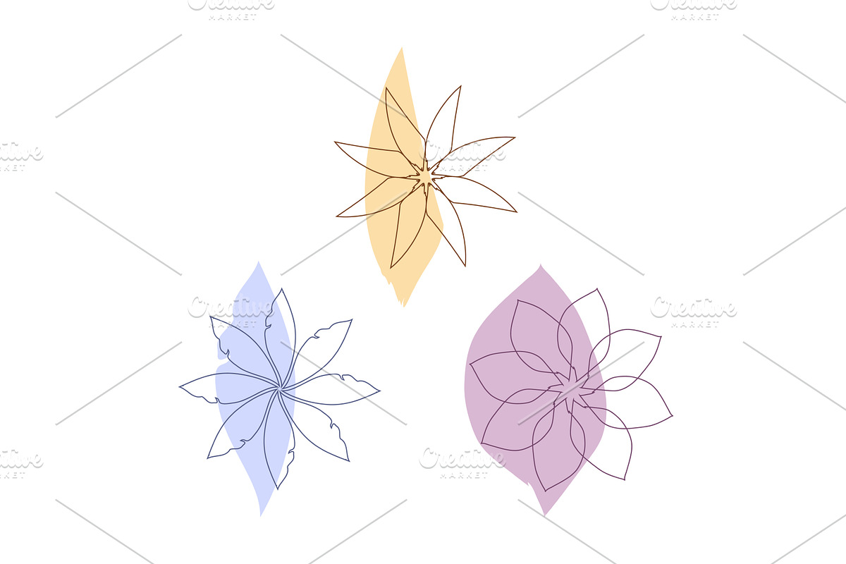 Trio of abstract floral line art, an Illustration by okskukuruza