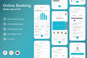 Online Banking Mobile App UI Kit, an UI Kit Template by Betush