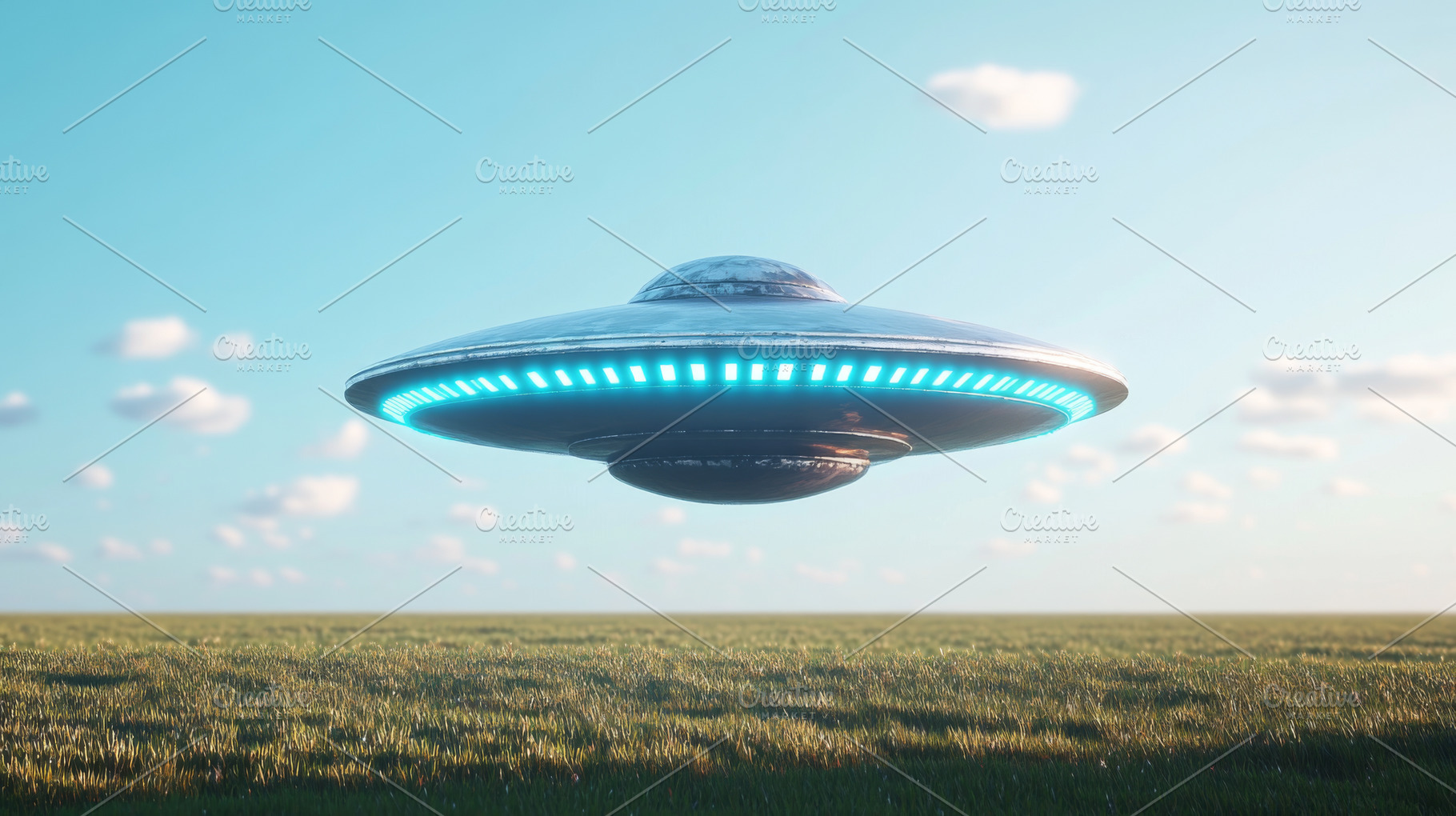 UFO flying over grassy field under c, a Photo by Dvoevnore photos