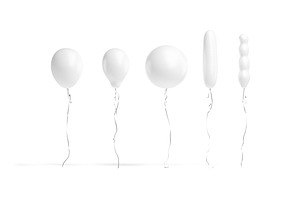 5 White Helium Balloons 3D Model