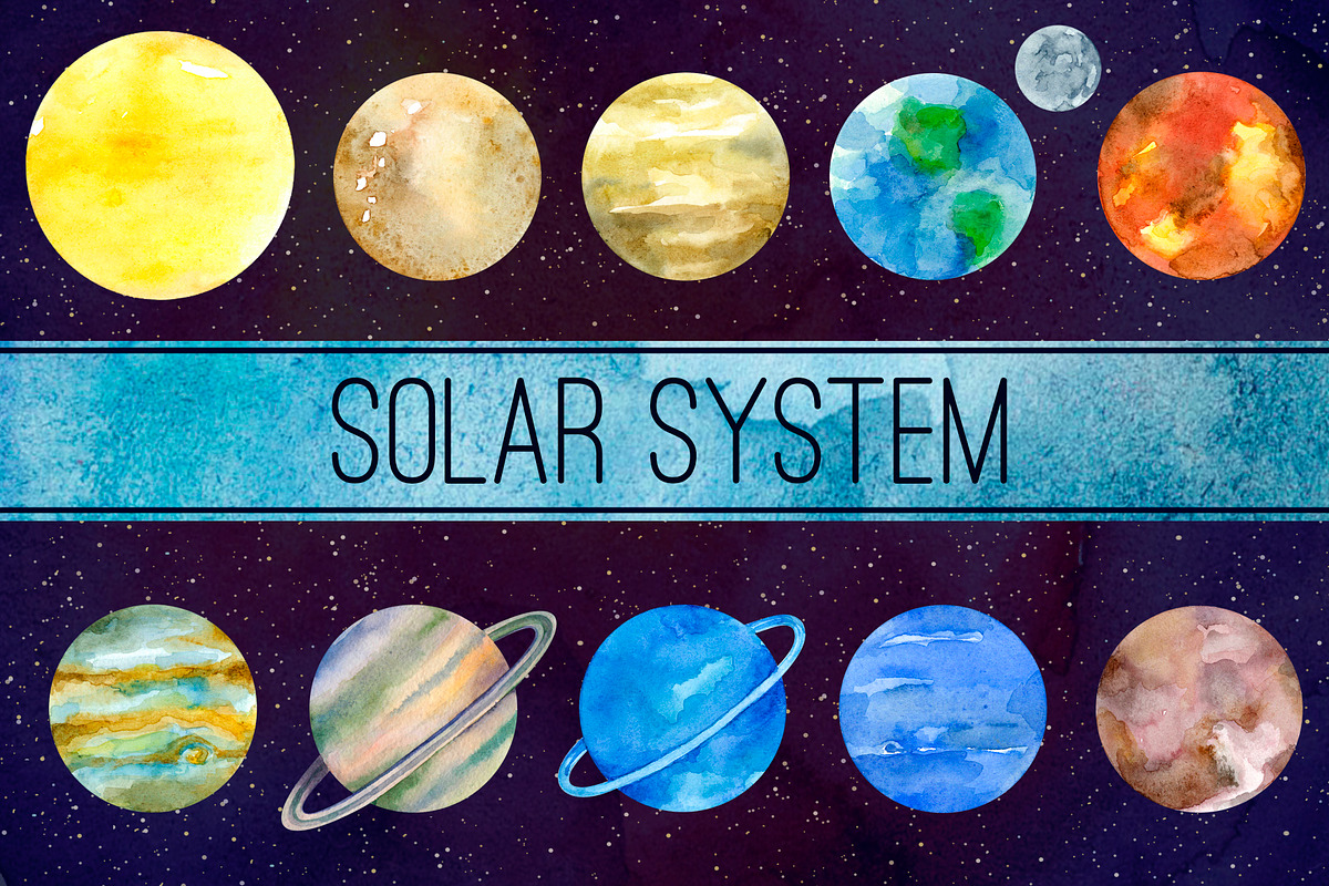 Solar system Watercolor clipart, an Illustration by Green_leaf_17 (Photo 1 of 3)