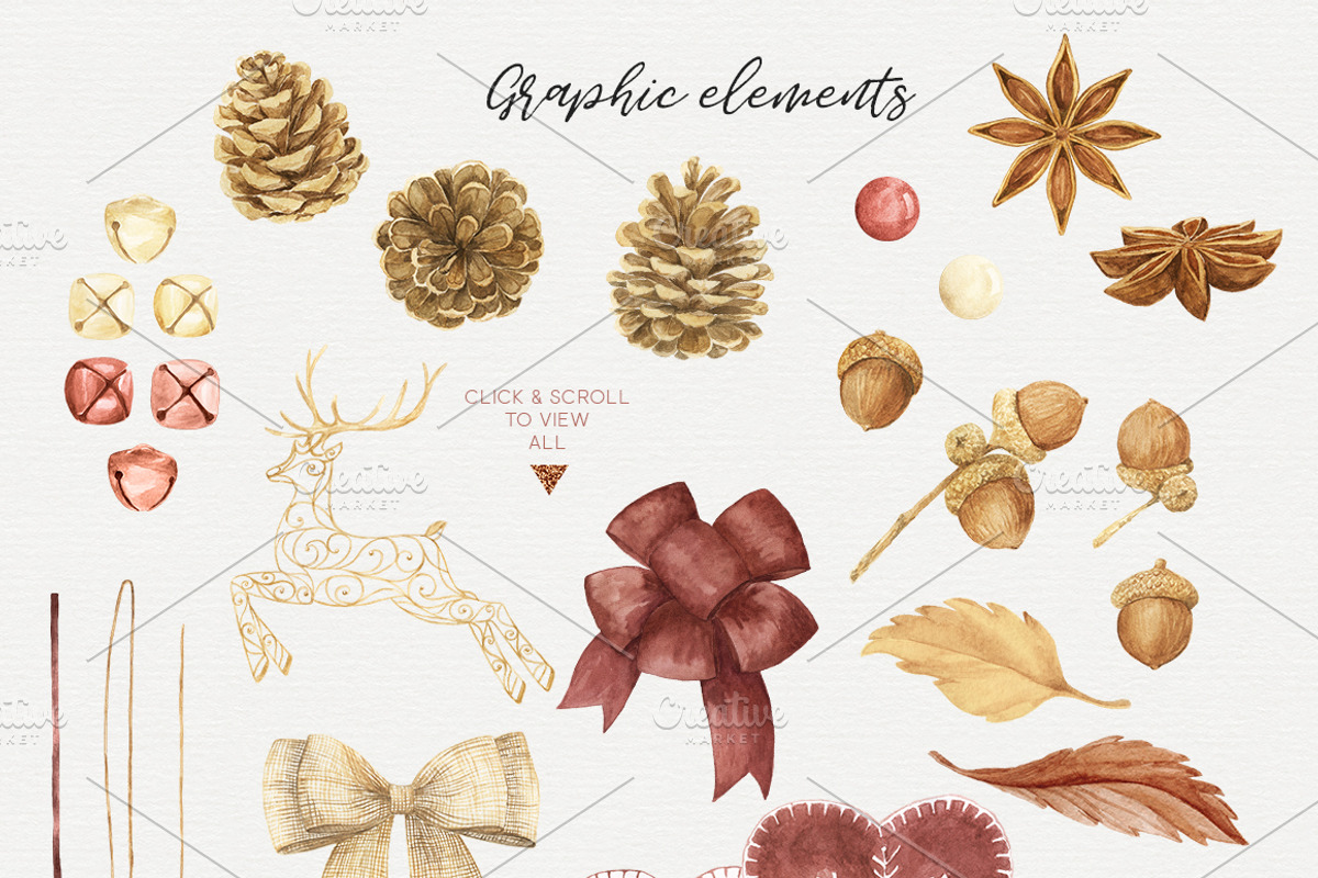 Natural Christmas. Watercolor & Gold, a Decorative Illustration by NataliVA (Photo 4 of 8)