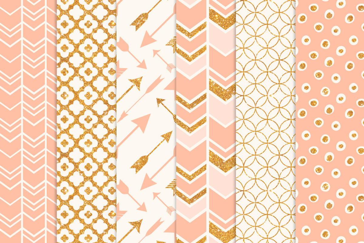 Peach Glitter Digital Papers, a Pattern Graphic by Amanda Ilkov (Photo 3 of 3)