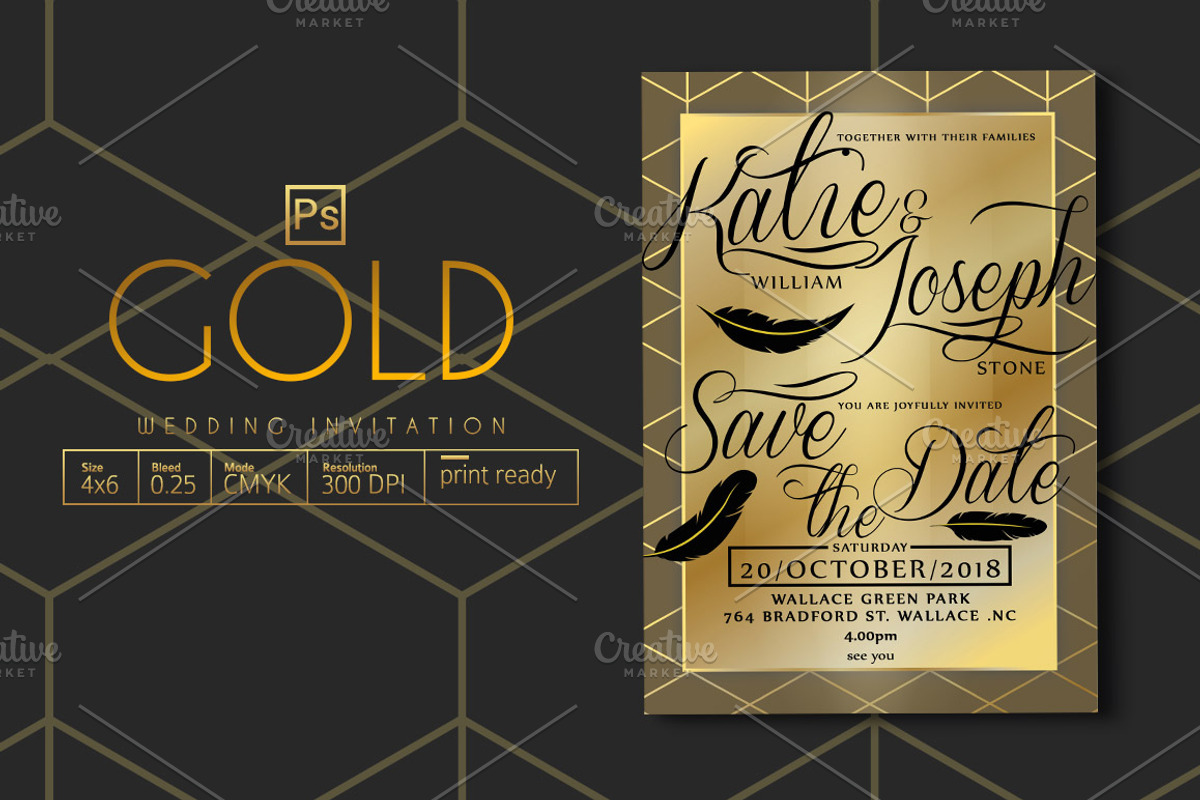 Gold Wedding Invitation, an Invitation Template by Tiaga (Photo 1 of 3)